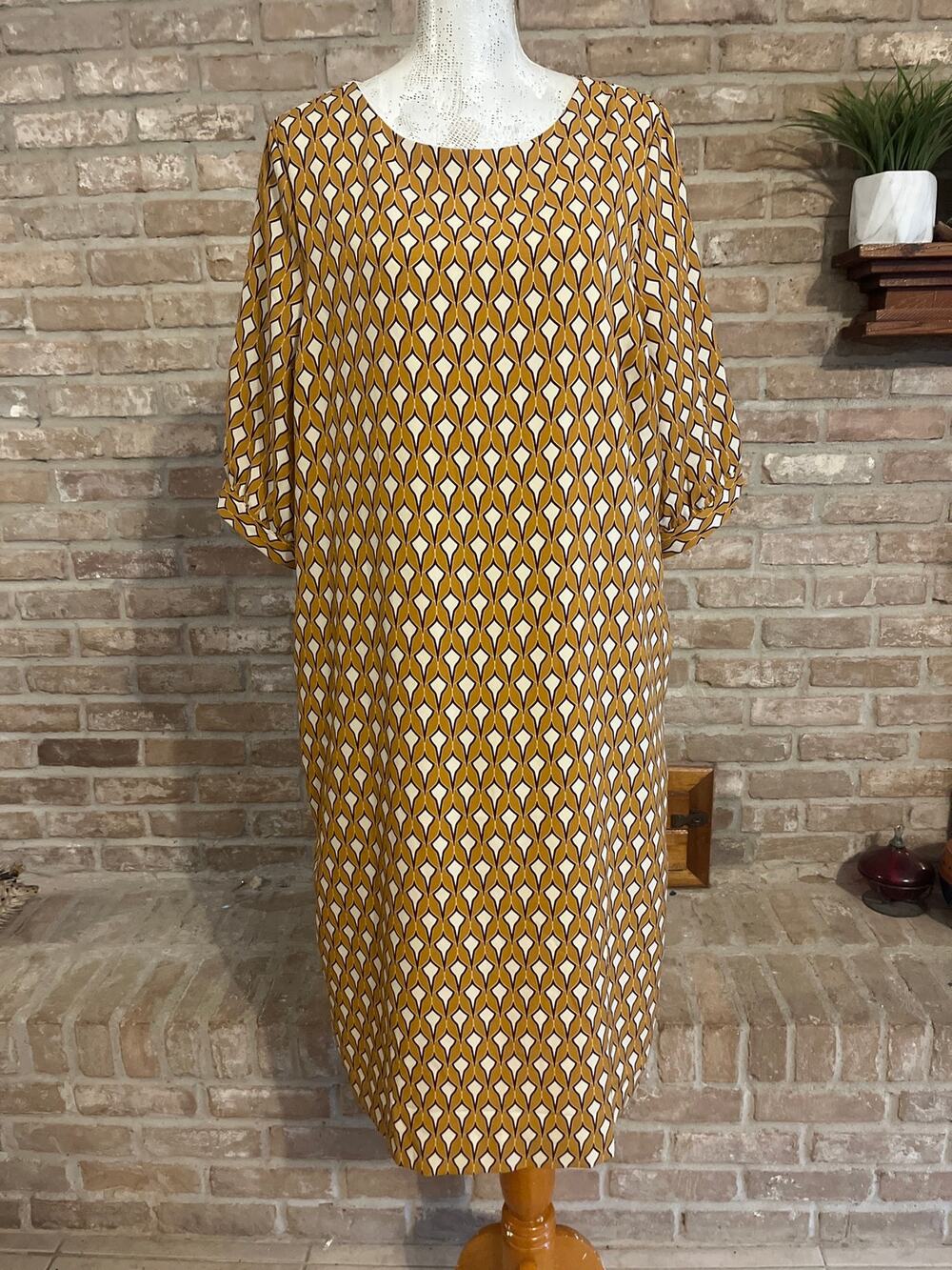 Sweet Salt Dress 3/4 Bishop Sleeve Mustard Ivory